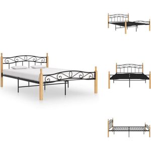 vidaXL Metalen Bedframe - - Bed - 210 x 167 x 90 cm - Zwart en Lichthout - Bed