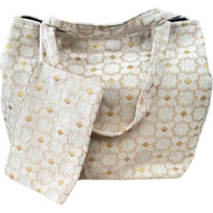 Shopper - Shoppingbag - Boodschappentas - Strandtas - Wit / Goud - Grote tas