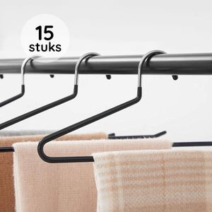 Luxe Broekhanger 15 stuks – Metalen Kledinghanger – Kledingkast Organizer – Ruimtebesparende Broekhangers – Staal met Anti-slip - Zwart