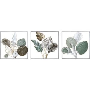 Muurdecoratie Bladeren boeket 3 luik- groengrijs bruin - 50x50 per stuk - set van 3 -handgeschilderd