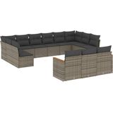 vidaXL - 13-delige - Loungeset - met - kussens - poly - rattan - grijs