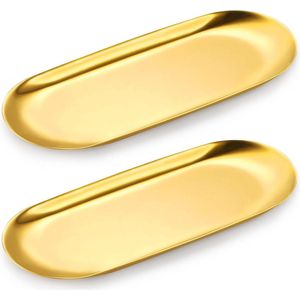 Gouden dienblad 23 x 9,5 cm roestvrij staal serveerbord dienblad decoratief dienblad voor dessert cosmetica sieraden kaarsen (2 stuks)