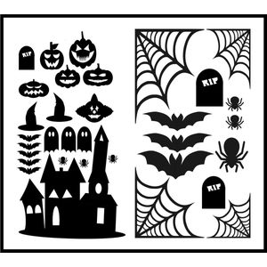 Señor Sticker Creations Herbruikbare Halloween Raamstickers - Zwarte Decoratie 44x23 cm - Spookhuis, Pompoenen, Vleermuizen & Spinnen - Perfect voor Binnen & Buiten - Milieuvriendelijke Versiering voor Halloween 2025