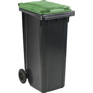 Afvalcontainer 180 liter grijs met groen deksel - GFT container