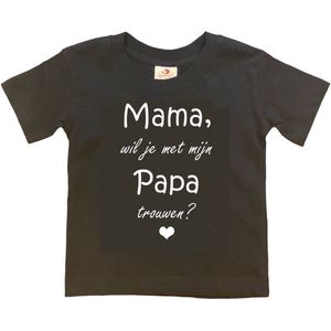 T-shirt Kinderen ""Mama, wil je met mijn papa trouwen?"" | korte mouw | Zwart/wit | maat 122/128