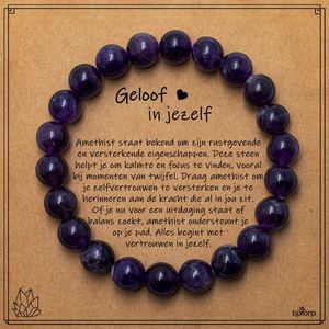 Bixorp Amethist Armband op Cadeau Kaartje - Geloof in Jezelf - 8mm / 20cm Edelsteen Kralenarmband - Inclusief Cadeau Envelop
