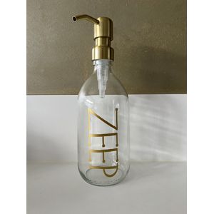 BBBLS Design Dispenser ""Zeep"" | Transparant Glas | 500ml | RVS / Metaal Pomp Goud | Zeeppomp | Zeepdispenser | Zeephouder