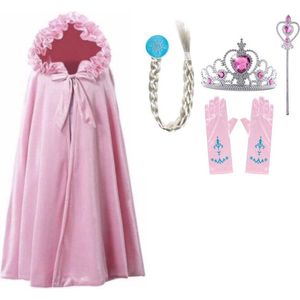 Prinsessenjurk meisje - Prinsessen Verkleedkleding - Roze Cape - maat M - 82 cm