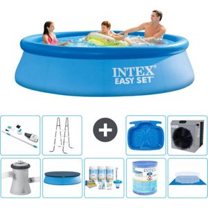 Intex Rond Opblaasbaar Easy Set Zwembad - 305 x 76 cm - Blauw - Inclusief Pomp Afdekzeil - Onderhoudspakket - Filter - Grondzeil - Stofzuiger - Ladder - Voetenbad - Warmtepomp
