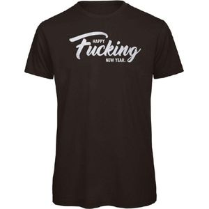 Kerst t-shirt zwart M - Happy fucking new year - zilver glitter - soBAD. | Kerst | Nieuwjaar | Unisex | T-shirt dames | T-shirt mannen