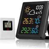 ApexArte® Weerstation Binnen en Buiten - Weerstation Draadloos Binnen Buiten - Weerstation met Buitensensor -Zwart