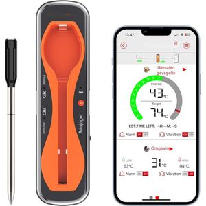 Vleesthermometer - BBQ thermometer - Oventhermometer - Draadloos & Bluetooth - 150M Bereik - Oranje