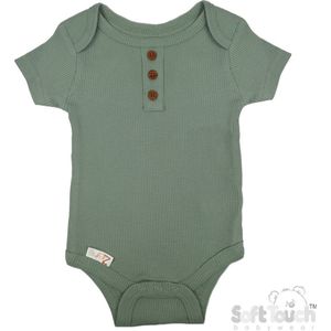 100% katoenen Romper Met Fijn Rib en Decoratieve Knoopjes Unisex 100% Katoen Kleur Sage Green Maat 56/62 0-3 MND OEKO-TEX STANDARD 100