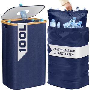 BAM BOO BOX PET-Flessen Statiegeldcontainer met 2 XXL Draahzakken – Flessenverzamelaar Leeggoed – Flessenverzamelaar – Recycle Afvalbak - Opbergsysteem voor Statiegeldflessen – Inworpcontainer Statiegeld – 100L