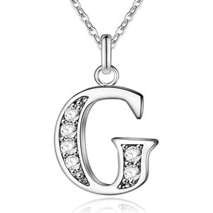 Zilverkleurige Letter G Dames Ketting met Zirkonia