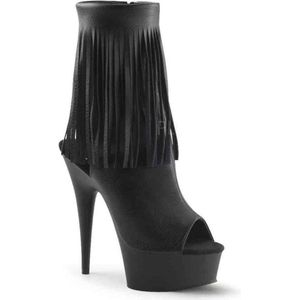 EU 40 = US 10 | DELIGHT-1019 | 6 Heel, 1 3/4 PF Open Toe/Heel Fringe Bootie, Side Zip