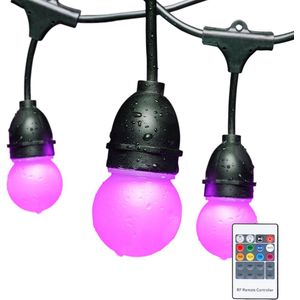 HOFTRONIC Prikkabel RGB - 6,6 meter - 12 RGB LED lampen - IP65 Lichtsnoer voor buiten - Zwarte kabel - Dimbaar en instelbaar via afstandsbediening - uitbreidbaar met 5 sets