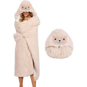 knuffelige trui Dames pluizig oversized knuffelige hoodiedeken Pluche deken met capuchon Dierendekens Capuchondeken Capedeken Pullover Warme steek Pulloverdeken met capuchon