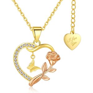 Malinsi® Ketting Dames RoseFly - Gold Plated RVS - Kettingen met hanger - Cadeau vrouw - Moederdag Cadeautje