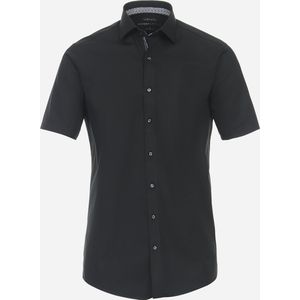 VENTI modern fit overhemd - korte mouw - twill - zwart - Strijkvrij - Boordmaat: 38