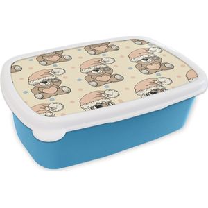 Broodtrommel Blauw - Lunchbox - Brooddoos - Knuffelbeer - Slaapmuts - Kinderen - Pastel - 18x12x6 cm - Kinderen - Jongen