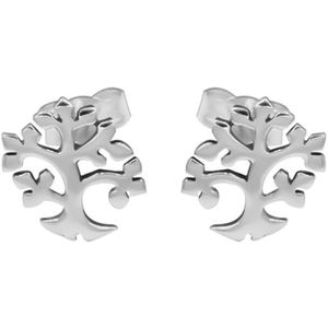 Zilveren oorbellen | Oorstekers | Zilveren oorstekers, tree of life met blaadjes