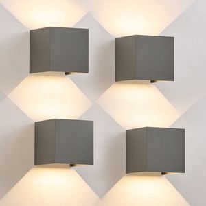 NETTLIFE Wandlamp LED - 4 stuks - 5W - grijs - moderne - warm wit 3000K - IP65 waterdichte - voor binnen en buiten - voor trap | hal | gang