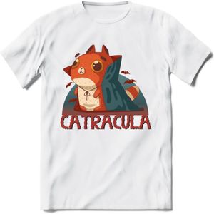 Graaf catracula T-Shirt Grappig | Dieren katten halloween Kleding Kado Heren / Dames | Animal Skateboard Cadeau shirt - Wit - XXL