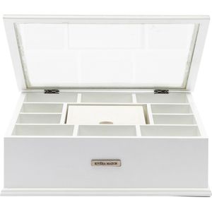 Riviera Maison Theedoos, met deksel, Luxe theekist - RM Tea Box with Monogram Coasters 6 stuks - wit