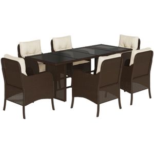 vidaXL 7-delige Tuinset - Poly Rattan - Bruin Tuin Set - Eetkamerset - Buitentijd - Patio Set - Garden Furniture