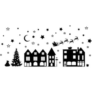 Raamsticker - Kerst - Straat met sterren - 120x28cm - Wit - Statisch herbruikbaar