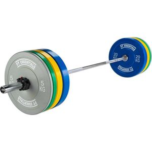 PT Essentials Crossfit Halterset met gekleurde bumperplates - totaal 120 kg - bumperplate halterset - Coloured Bumperplates