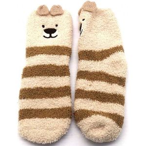 Fluffy sokken, warme wintersokken, 2 PAAR, huissokken, zacht, met beren motief, bear, maat one size (35-40), cadeautip!