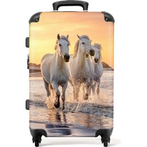 NoBoringSuitcases.com® Kinderkoffer - Paard - Zonsondergang - Zee - Kinderen - Meisje - Trolley jongens - Reiskoffer kinderen - Meisjeskoffer - 66 cm - Grote koffer