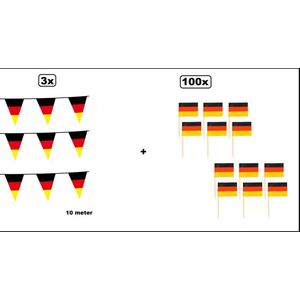 3x Vlaggenlijn Duitsland (3 kleur) 10 meter + 100x cocktailprikker Duitsland - Thema feest Duits EK voetbal Party verjaardag fun