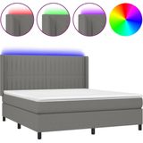 vidaXL - Boxspring - met - matras - en - LED - stof - donkergrijs - 160x200 - cm