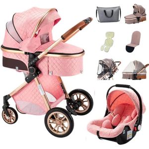 Luxe Kinderwagen 3 in 1 - Wandelwagen Baby - Kinderwagen Inclusief Autostoeltje - Buggy met Wieg - Wandelwagen - Roze