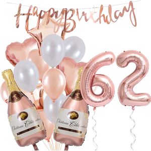 62 Jaar Verjaardag Cijferballon 62 - Feestpakket Snoes Ballonnen Pop The Bottles - Rose White Versiering