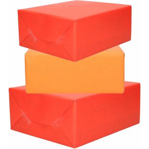 6x Rollen Kraft Inpakpapier Rood en Oranje 200 X 70 cm - Cadeaupapier / Kadopapier / Boeken Kaften