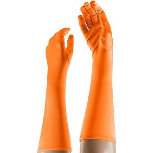 Apollo - Lange handschoenen - Satijnen handschoenen - 40 cm - Oranje - One size - Gala handschoenen - Lange handschoenen verkleed - Charleston accessoires - Carnaval