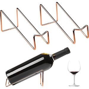 Set van 2 vrijstaande wijnrekken, elegante wijnfleshouders, kleine metalen wijnrekken, stapelbare flessenrekken, voor thuisbaraccessoires, kamer-, keukendecoratie, ideaal voor wijnliefhebbers