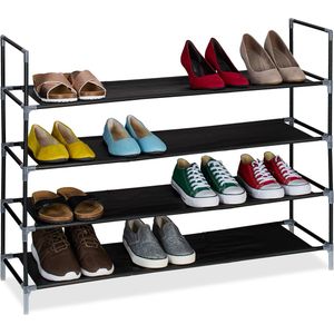 Relaxdays schoenenrek - 1 m breed - stalen opbergrek schoenen - stoffen etages - gang - 4 etages