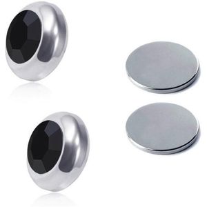 Fako Bijoux® - Oorbellen - Magneet - Magnetisch - RVS - 8mm - Kristal - Zwart