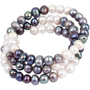 Zoetwater parel armband Wrap White Grey Blue Pearl - echte parels - wit - grijs - blauw - wikkelarmband