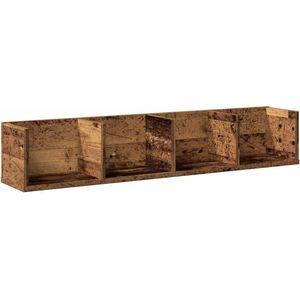 The Living Store Cd-wandschap 100x18x18 cm bewerkt hout oud houtkleurig - Cd Kast - Wandkast - Cd Organizer - Houten Kast - Opbergkast