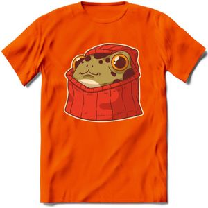 Hoodie frog T-Shirt Grappig | Dieren kikker Kleding Kado Heren / Dames | Animal Skateboard Cadeau shirt - Oranje - 3XL
