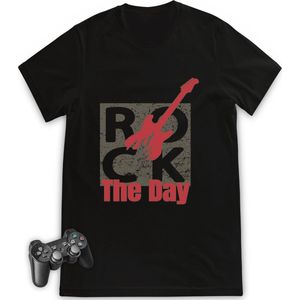Jongens tshirt met gitaar print - Maten 92 t/tm 164 - Shirt kleur zwart.
