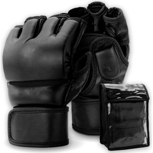 MMA Handschoenen - Optimaliseer Stabiliteit & Kracht - Voor Sparring, Training & Zandzak - Inclusief Draagtas - Kunstleer, Zwart, Maat M - Ergonomisch Design Met Extra Padding