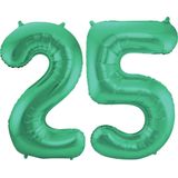 Folat Folie ballonnen - 25 jaar cijfer - glimmend groen - 86 cm - leeftijd feestartikelen