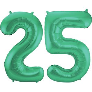Folat Folie ballonnen - 25 jaar cijfer - glimmend groen - 86 cm - leeftijd feestartikelen